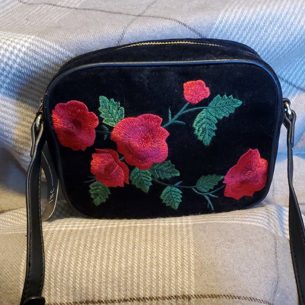 Forever 21 Black and Red Floral Crossbody Bag